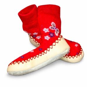 Vintage Handmade Leather Red Kids Slipper Socks Handmade from Bosnia Turkish